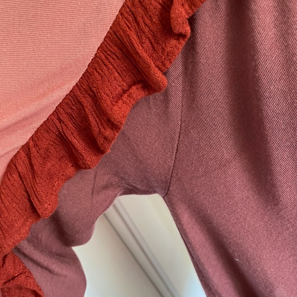 Anthropologie Meadow Rue Dusty Rose Soft Modal oversized Ruffled Boho Top. Sz M - Picture 8 of 15